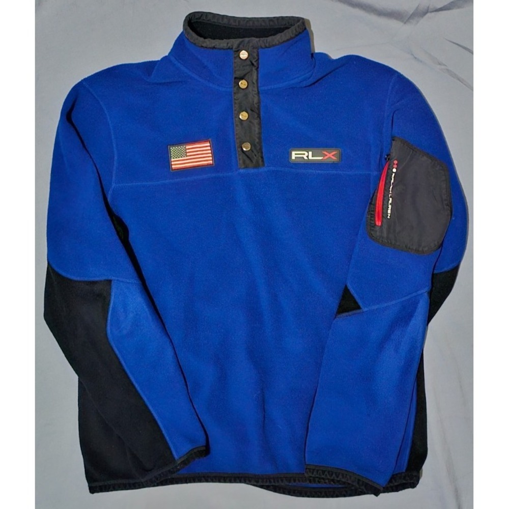 Vintage Polo Ralph Lauren Blue‎ RLX Fleece Half Button Sweater Size L
